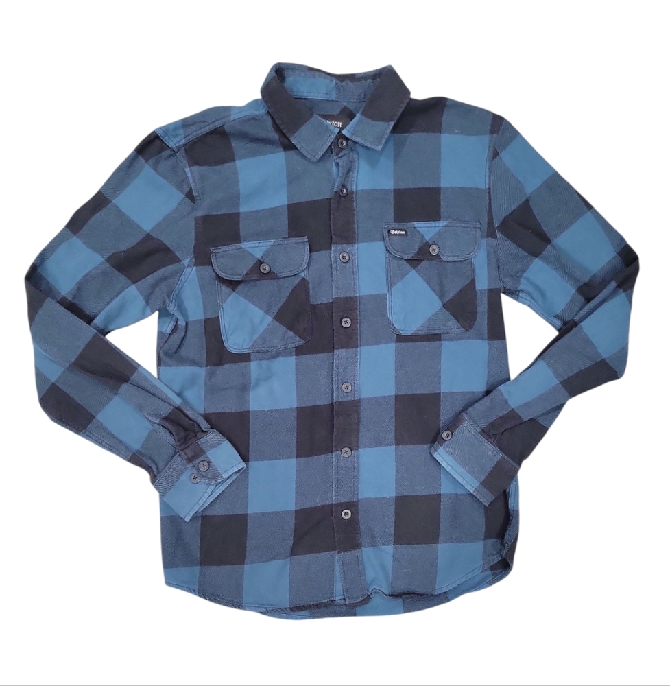 Brixton Blue & Black Plaid Print Button Down Flannel Shirt Size Small